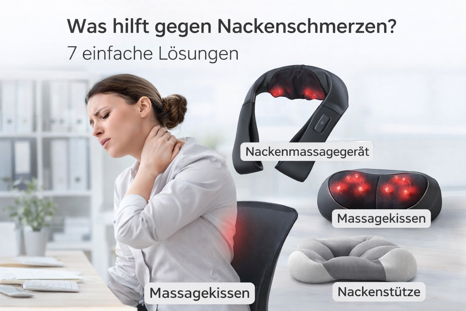 Nackenschmerzen lösen – Nackenmassagegerät, Massagekissen und Nackenstütze gegen Verspannungen