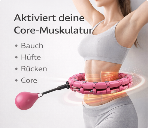 Frau trainiert Zuhause mit SmartFit 360 Fitness Hoop zur Aktivierung der Core-Muskulatur