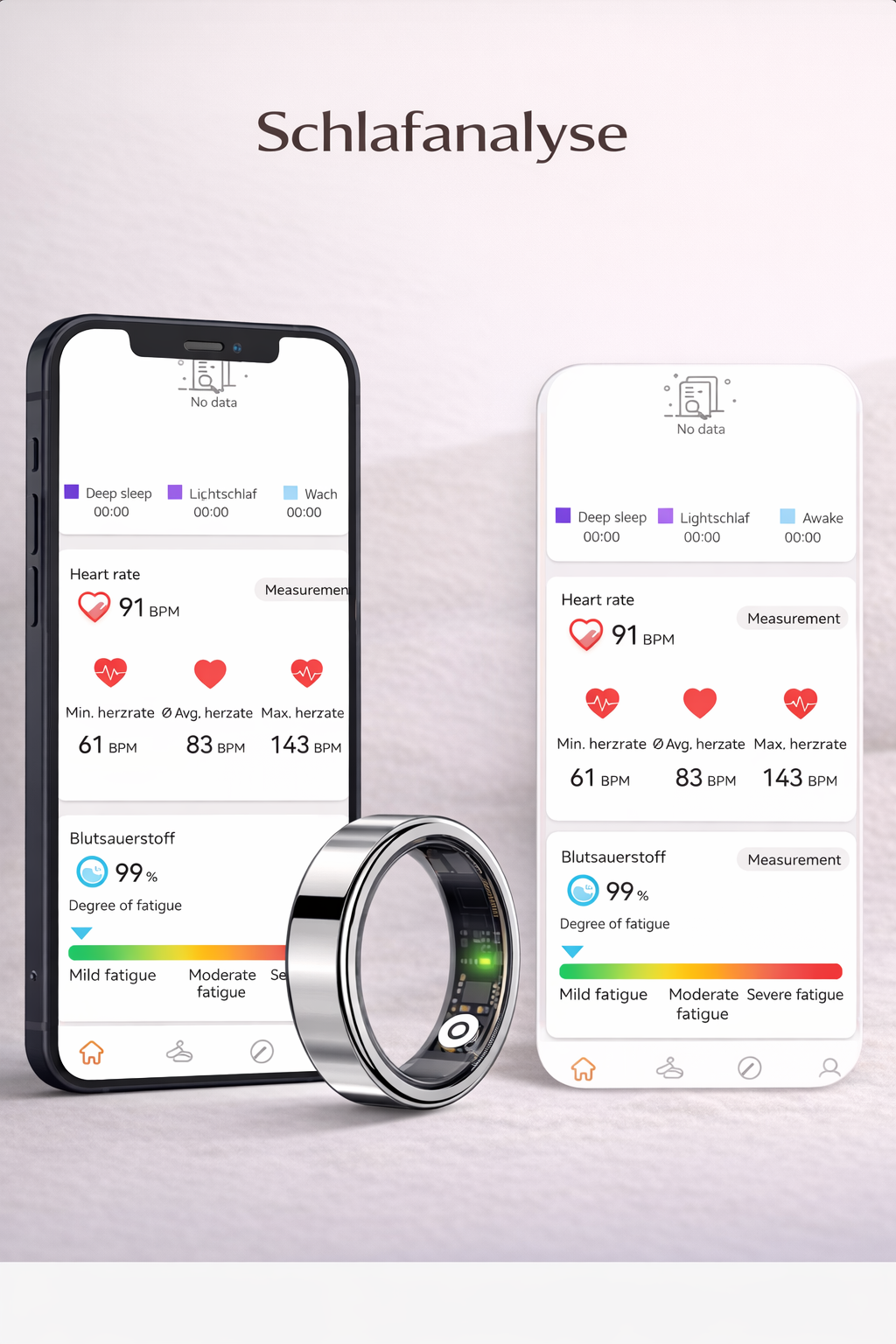 App-Ansicht des Performance Smart Ring mit Schlaf- und Aktivitätsdaten