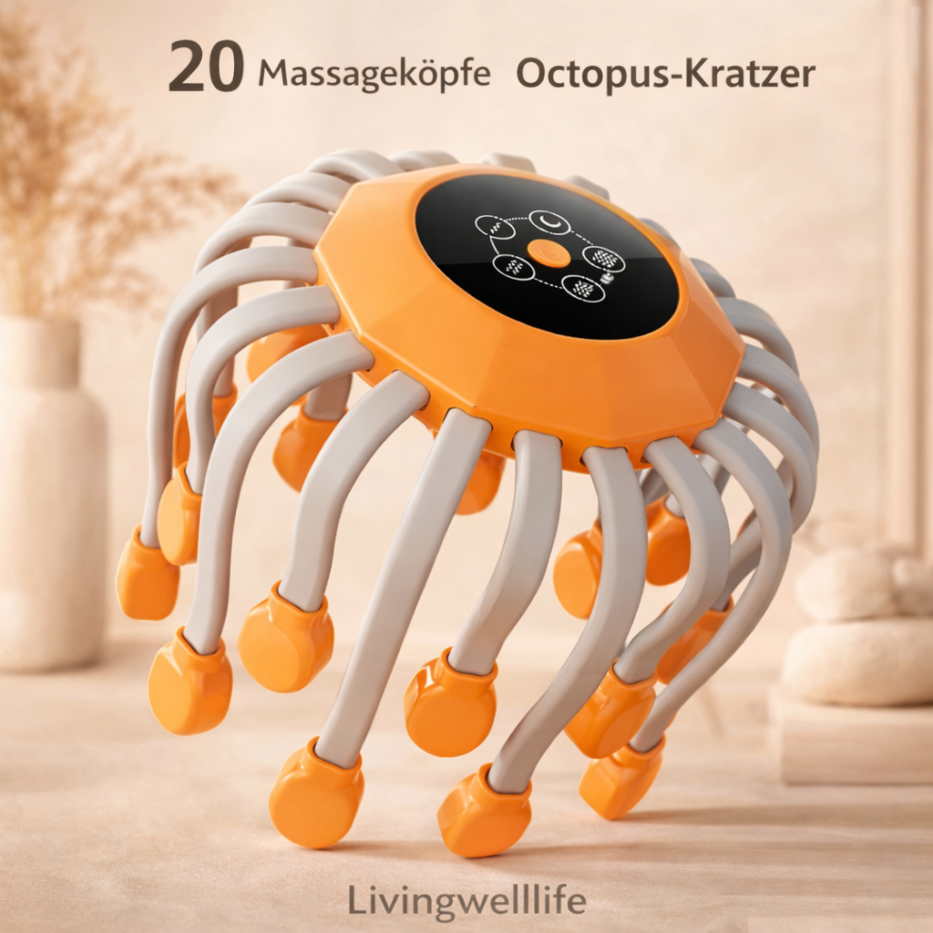 Kopfmassagegerät elektrisch für Stressabbau und Entspannung – Octopus Massagegerät für zuhause Livingwelllife