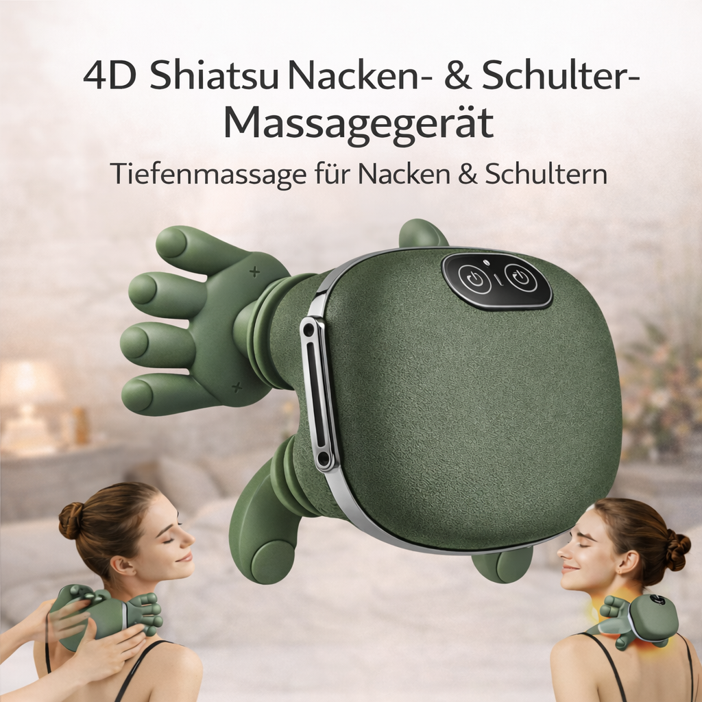4D Bionic Finger Nacken- und Schulter-Massagegerät – Kabelloser Shiatsu Tiefenmassage-Relaxer für Nacken, Schultern & Trapezius
