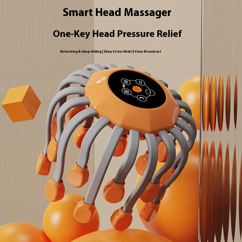 20 Massage Heads Oranger Kopfhaut-Massager – Rotlicht-Vibrierender Oktopus-Kratzer zur Entspannung und Stressabbau