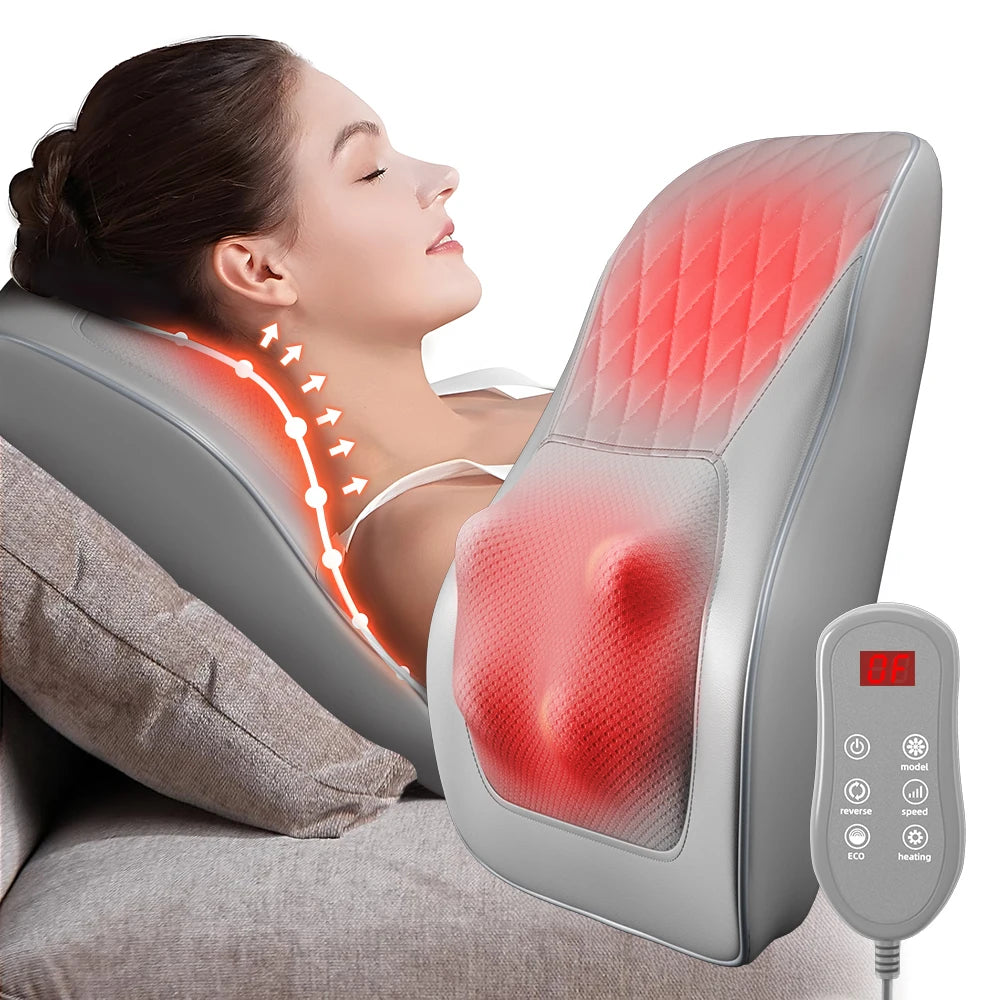 Elektrisches Massage-Nackenkissen – Shiatsu, 3 Geschwindigkeiten, Rücken & Taille, Heizfunktion, Auto-kompatibel