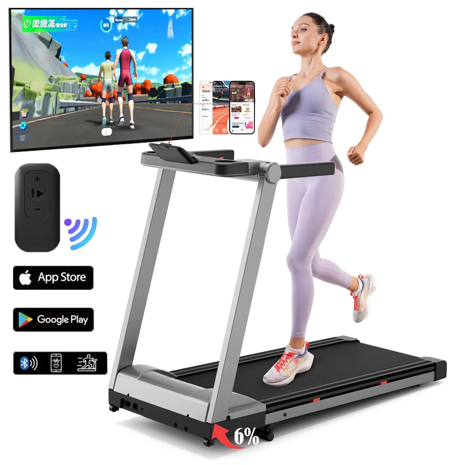 Clearance Promotion 3.5HP Foldable Incline Home Treadmill Walkingpad with Handle Bar Holder 350LBS LCD Screen App Data Monitor