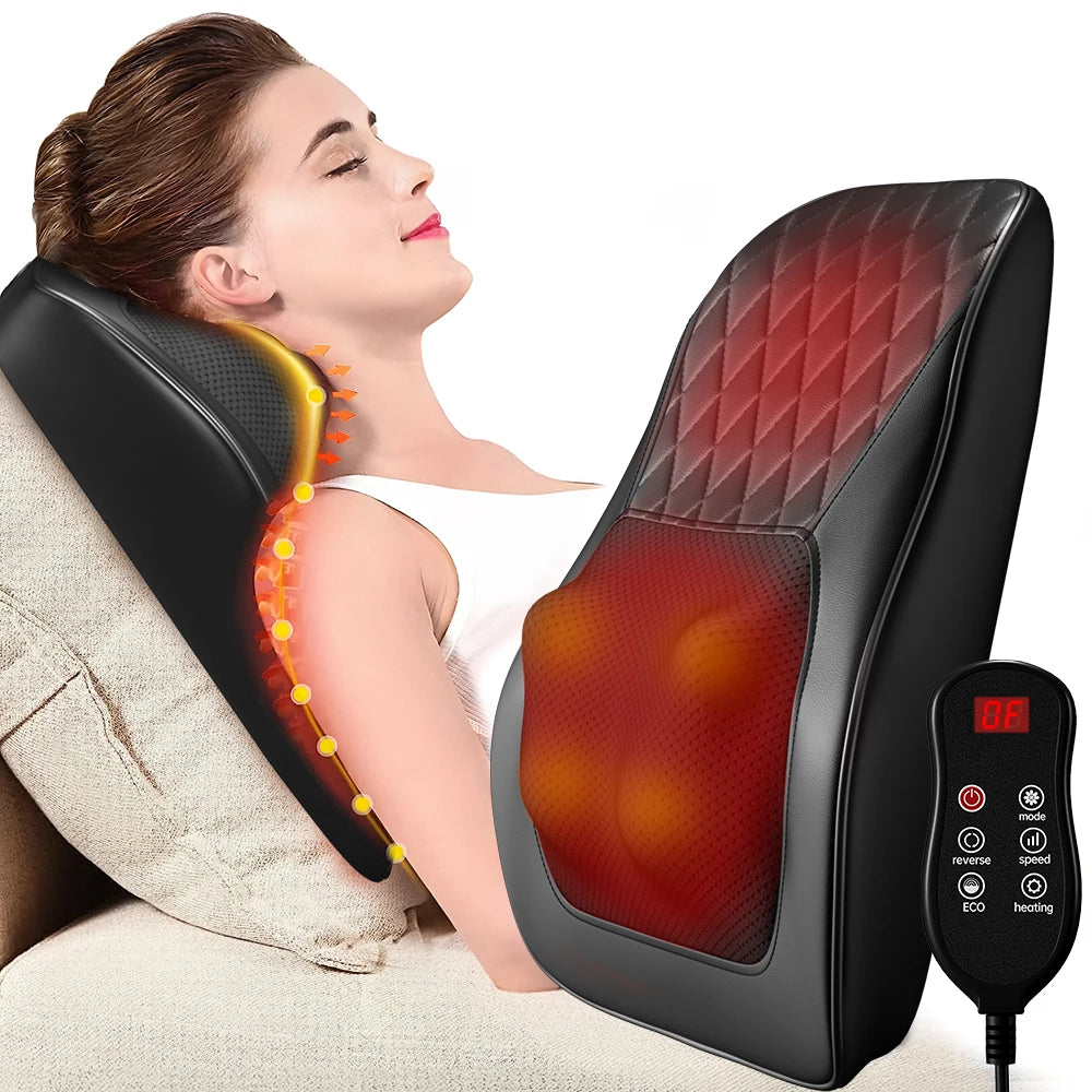 Elektrisches Massage-Nackenkissen – Shiatsu, 3 Geschwindigkeiten, Rücken & Taille, Heizfunktion, Auto-kompatibel