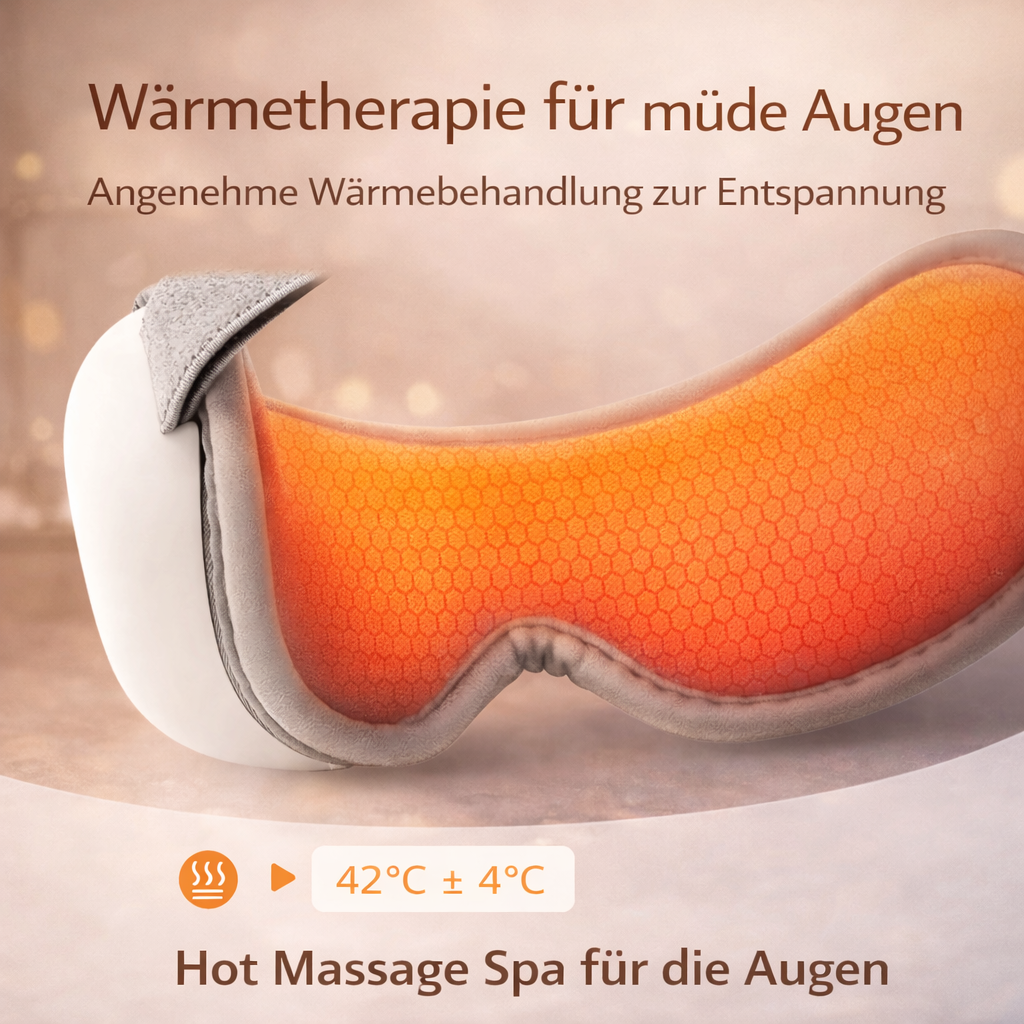 Augenmassagegerät mit Wärmetherapie zur Entspannung müder Augen bei angenehmen 42 Grad