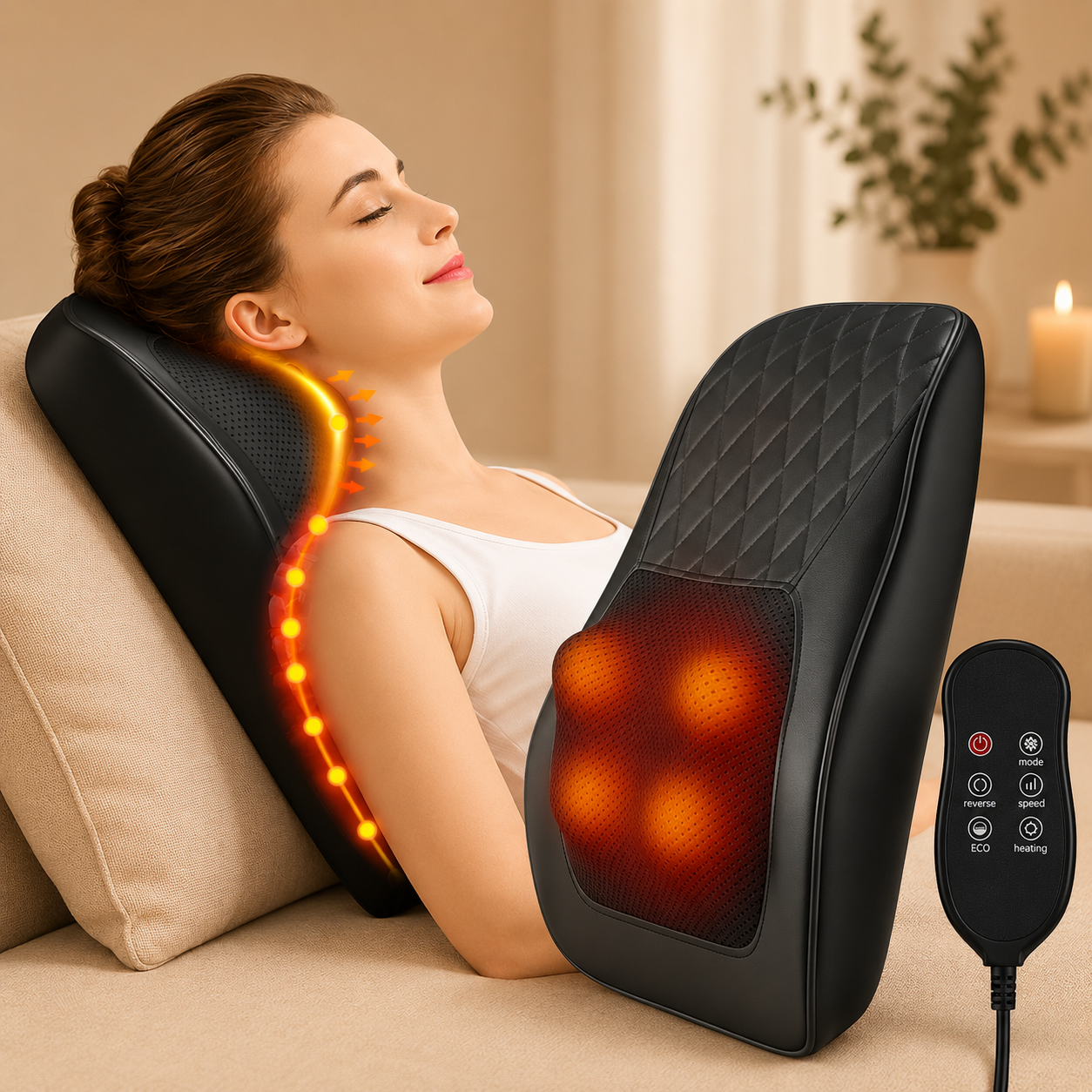 Livingwelllife Shiatsu Massagekissen in Schwarz mit Wärmefunktion und ergonomischer Anwendung für Nacken und Rücken zuhause