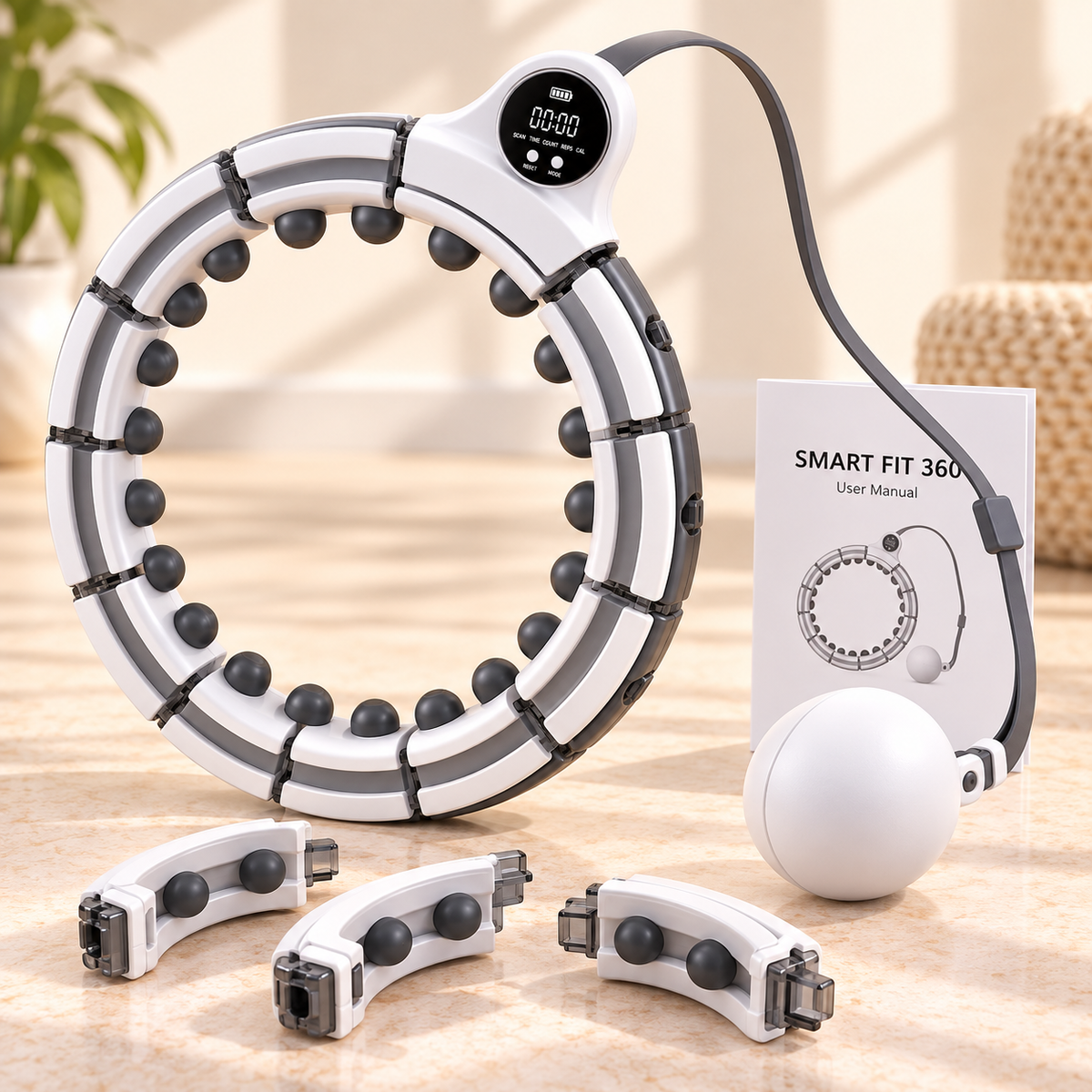 Smart Fit 360 Fitnessreifen mit Digitalzähler, Gewichtsball und 24 herausnehmbaren Segmenten