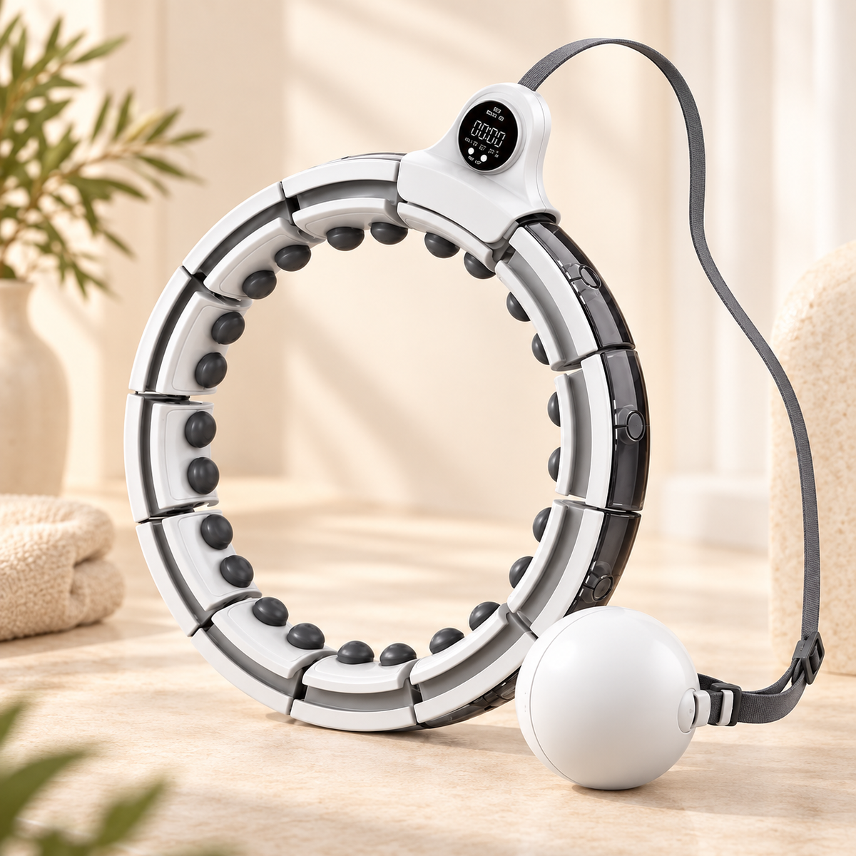 Smart Fit 360 Fitnessreifen in Weiß mit Digitalzähler und verstellbarer Gewichtskugel