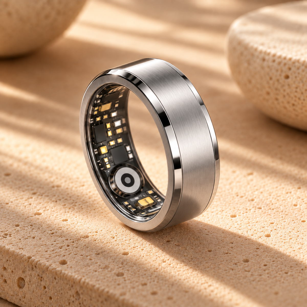 Livingwelllife Smart Ring in Silber mit integriertem Sensor im warmen Premium-Wellness-Design