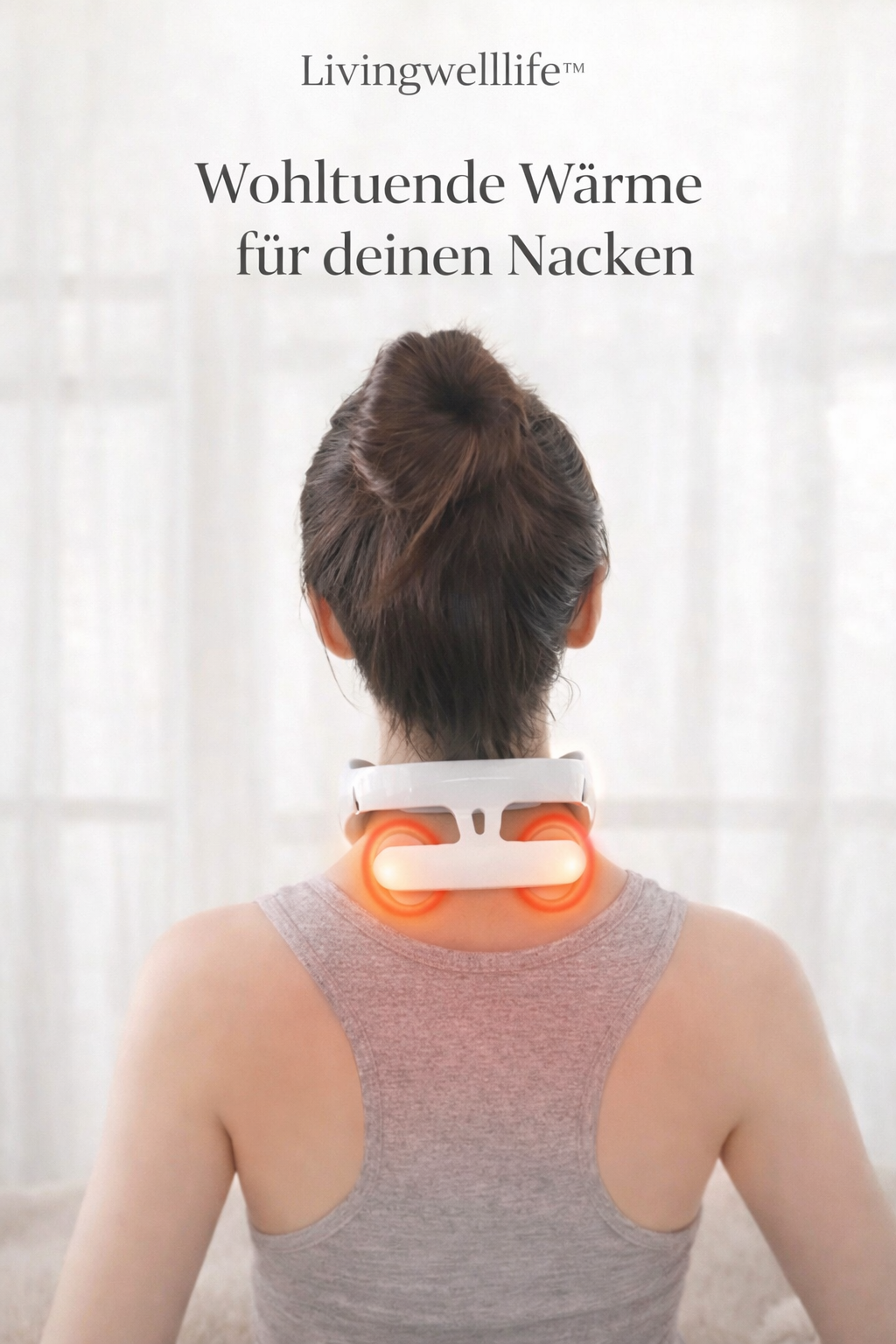 Anwendung eines Massagegeräts zur Lockerung von Nacken- und Schulterverspannungen im Alltag