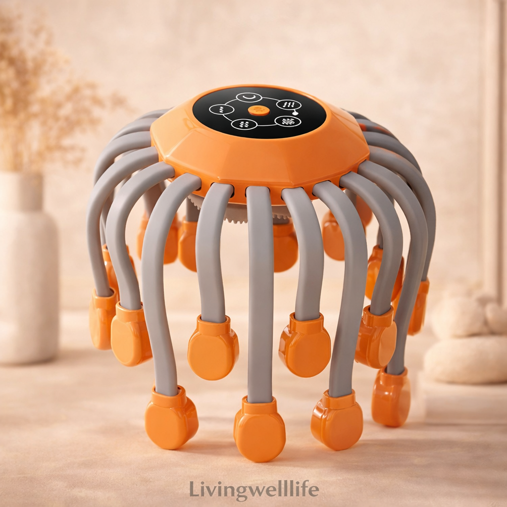 Kopfmassagegerät elektrisch für Stressabbau und Entspannung – Octopus Massagegerät für zuhause Livingwelllife