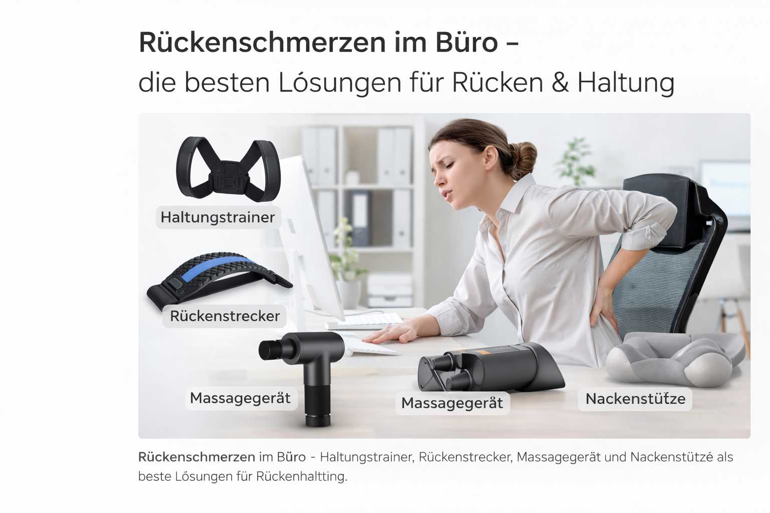 Rückenschmerzen im Büro – Haltung verbessern mit Rückenstrecker, Haltungskorrektor und Massagegerät