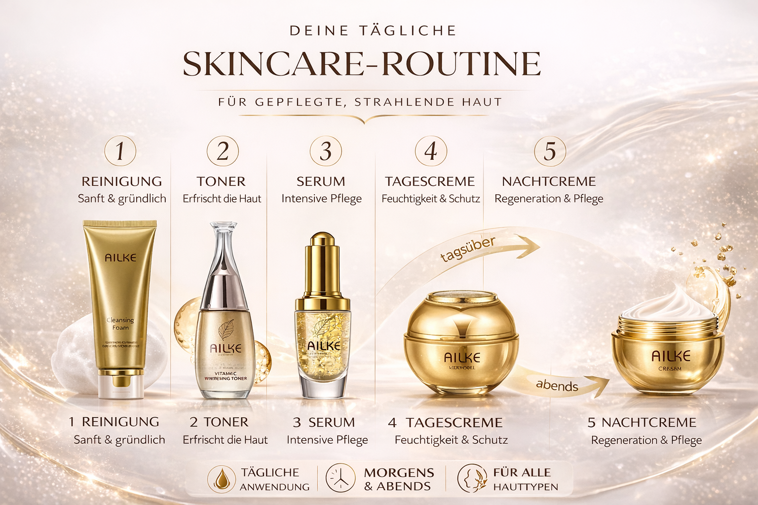 AILKE Collagen Hautpflege-Set – 5-teilig für deine tägliche Skincare Routine