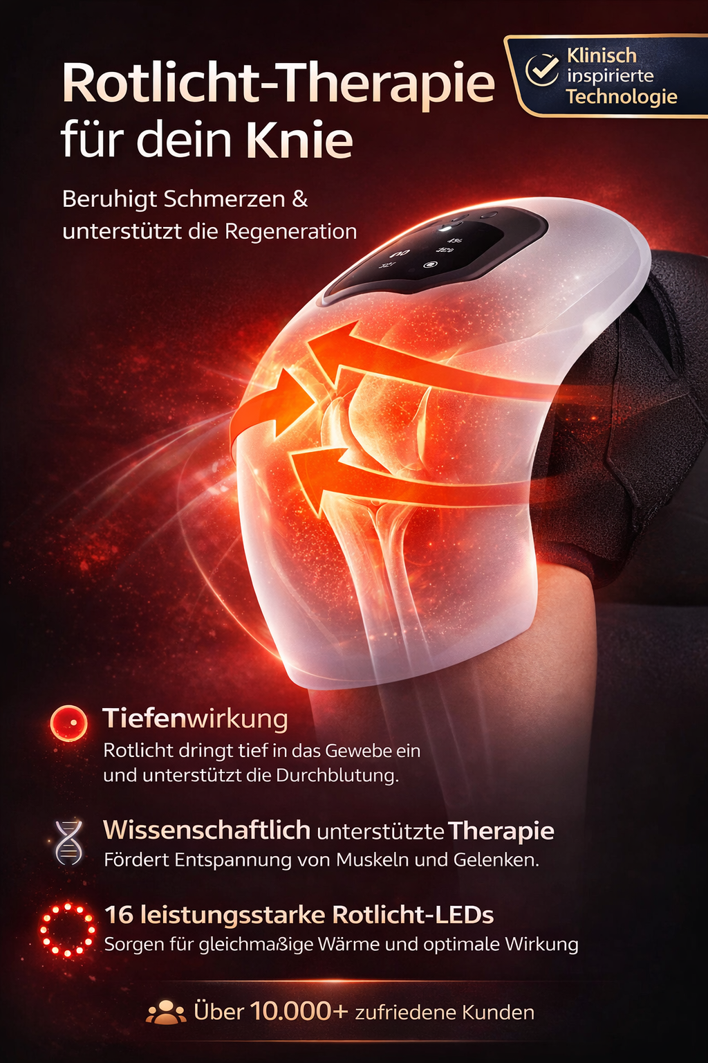 Drahtloses Elektrisches Kniemassagegerät mit Wärme, Vibration und Rotlichttherapie