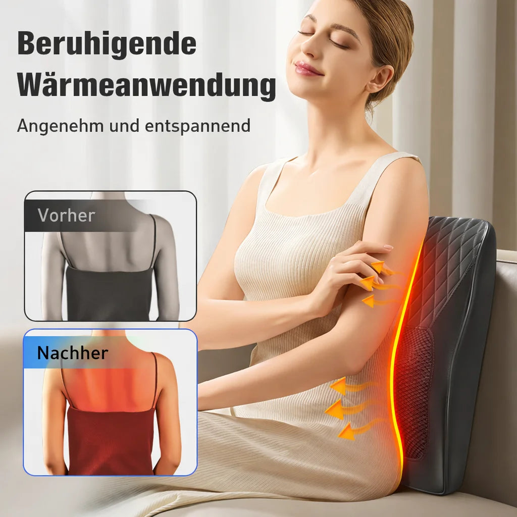 Elektrisches Massage-Nackenkissen – Shiatsu, 3 Geschwindigkeiten, Rücken & Taille, Heizfunktion, Auto-kompatibel