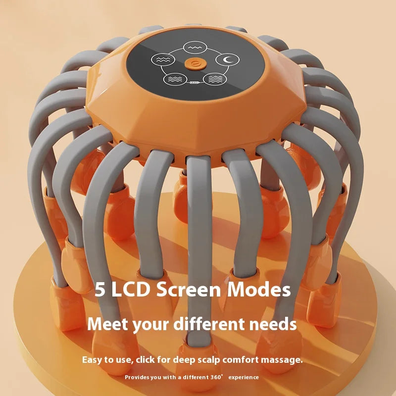 20 Massage Heads Oranger Kopfhaut-Massager – Rotlicht-Vibrierender Oktopus-Kratzer zur Entspannung und Stressabbau