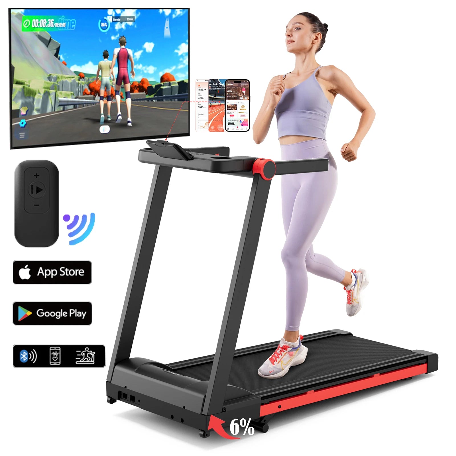 Clearance Promotion 3.5HP Foldable Incline Home Treadmill Walkingpad with Handle Bar Holder 350LBS LCD Screen App Data Monitor