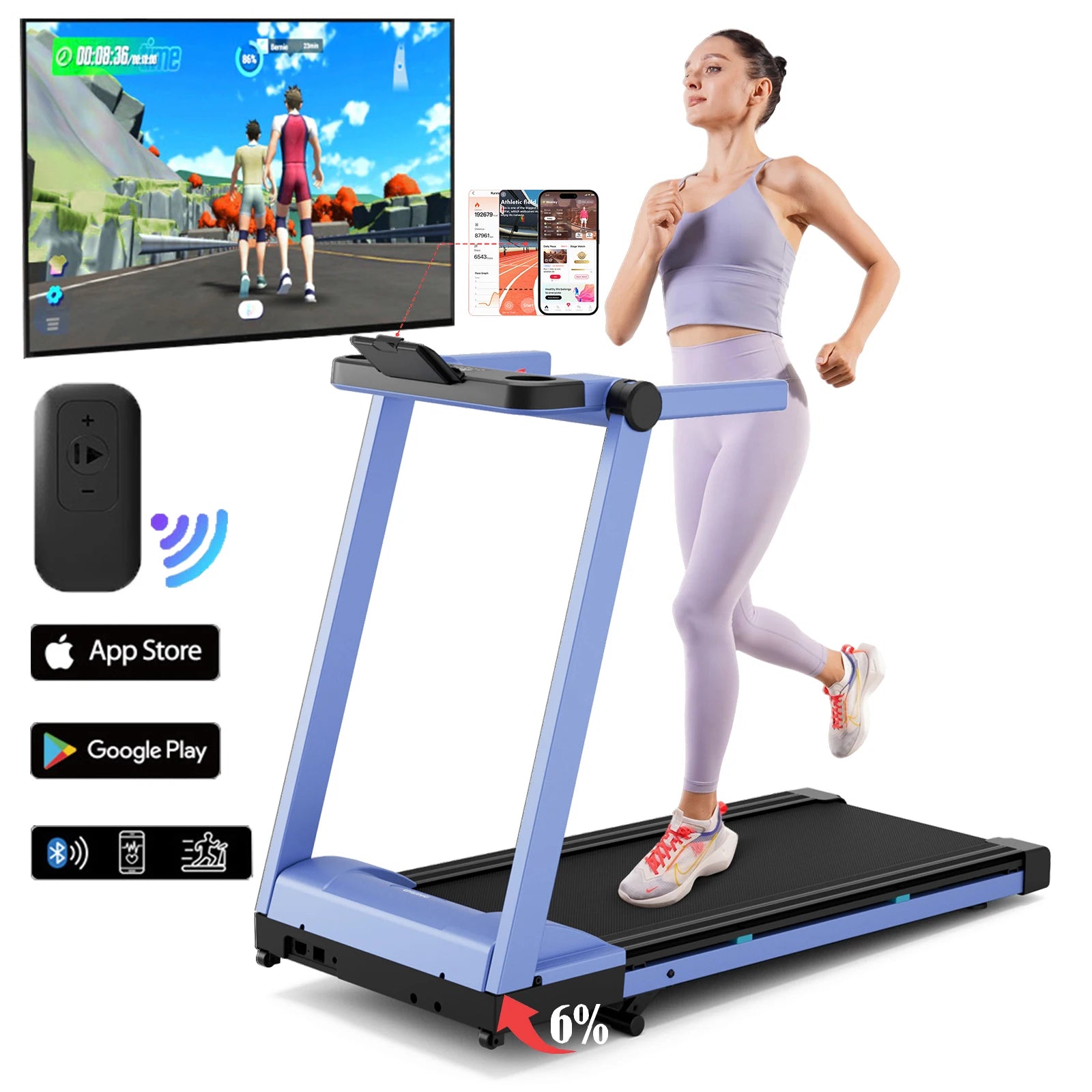 Clearance Promotion 3.5HP Foldable Incline Home Treadmill Walkingpad with Handle Bar Holder 350LBS LCD Screen App Data Monitor
