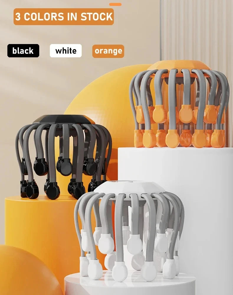 20 Massage Heads Oranger Kopfhaut-Massager – Rotlicht-Vibrierender Oktopus-Kratzer zur Entspannung und Stressabbau