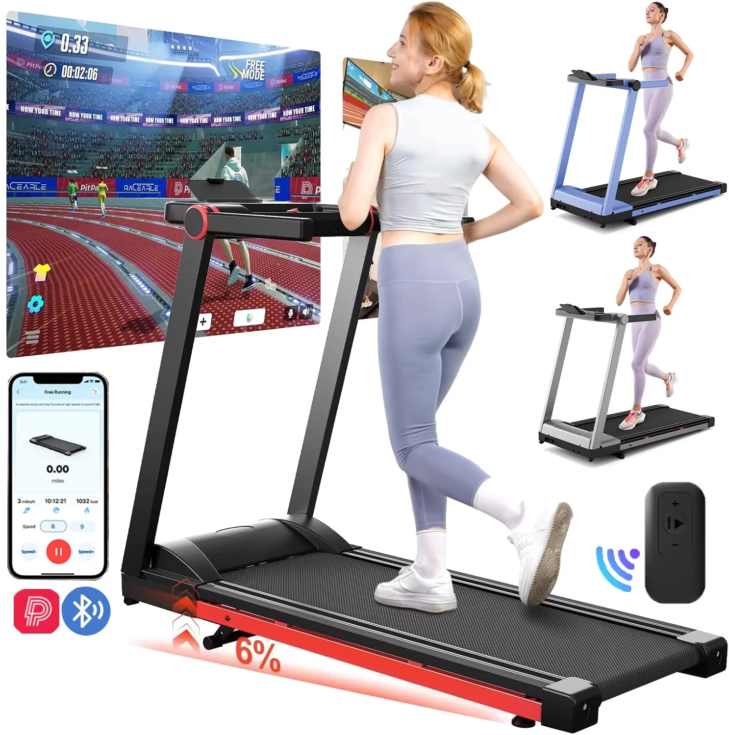 Clearance Promotion 3.5HP Foldable Incline Home Treadmill Walkingpad with Handle Bar Holder 350LBS LCD Screen App Data Monitor