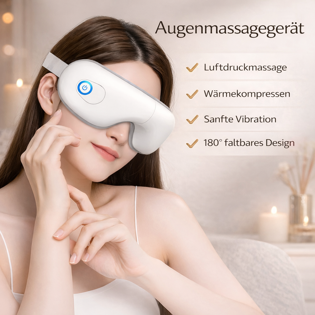 Elegantes Augenmassagegerät mit Luftdruckmassage, Wärmefunktion und sanfter Vibration im Premium Design