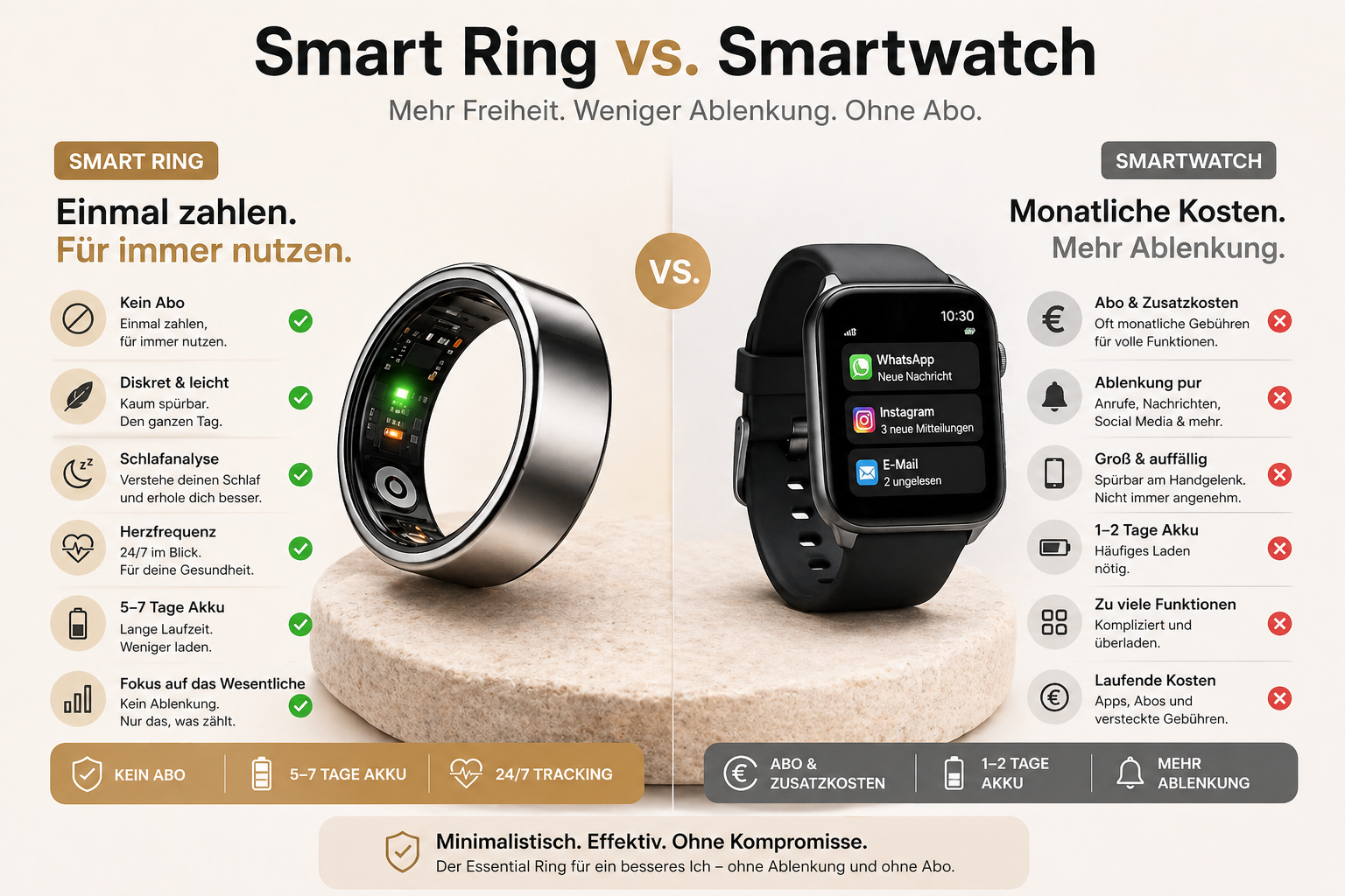 Essential Smart Ring ohne Abo im Vergleich – keine monatlichen Kosten, einfacher Fitness Tracker für Alltag und Gesundheit