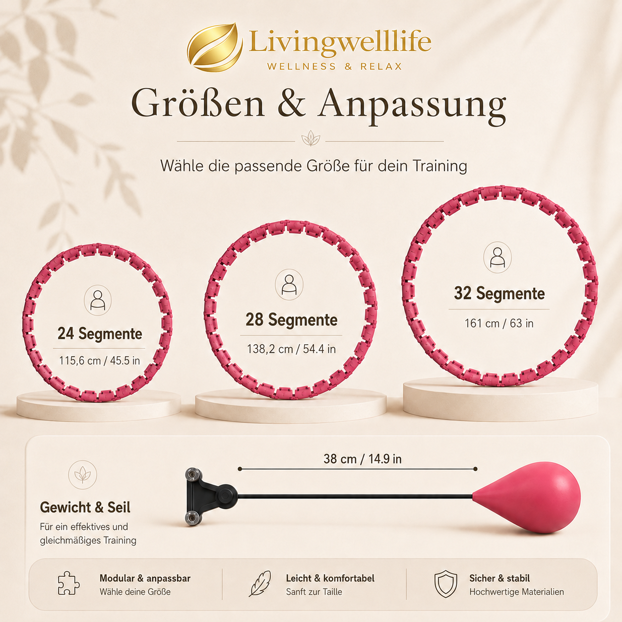 Livingwelllife Fitness Hoop Größen und Anpassung