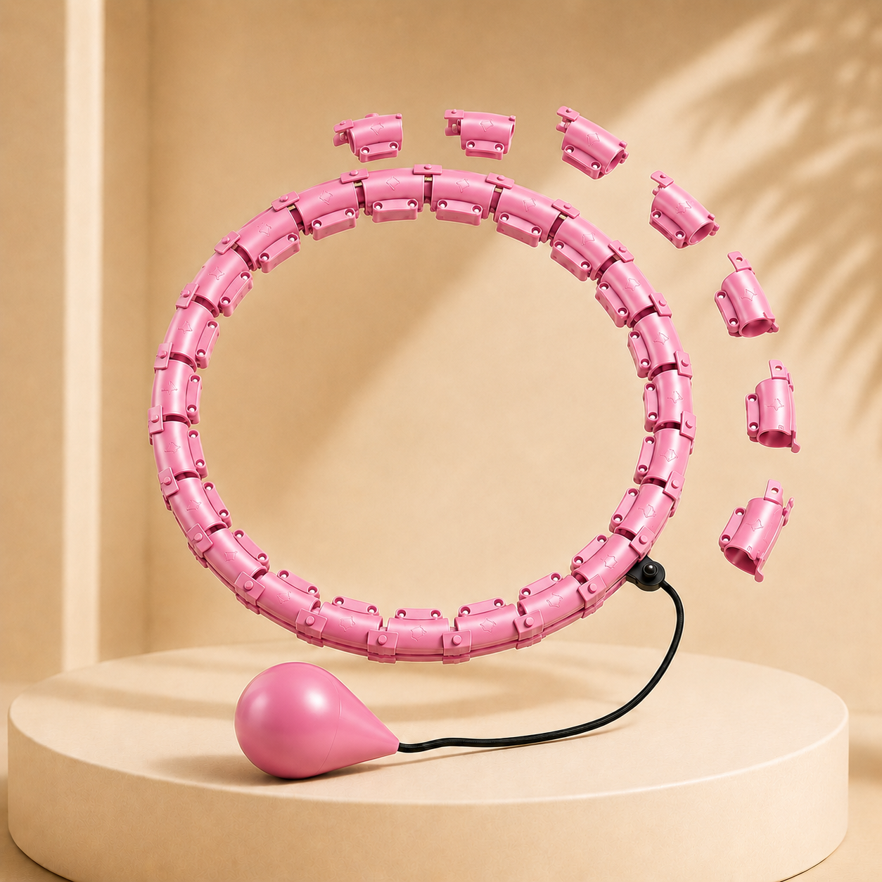 Pinker Fitness Hoop mit Gewicht und modularen Segmenten auf hellem Premium Hintergrund
