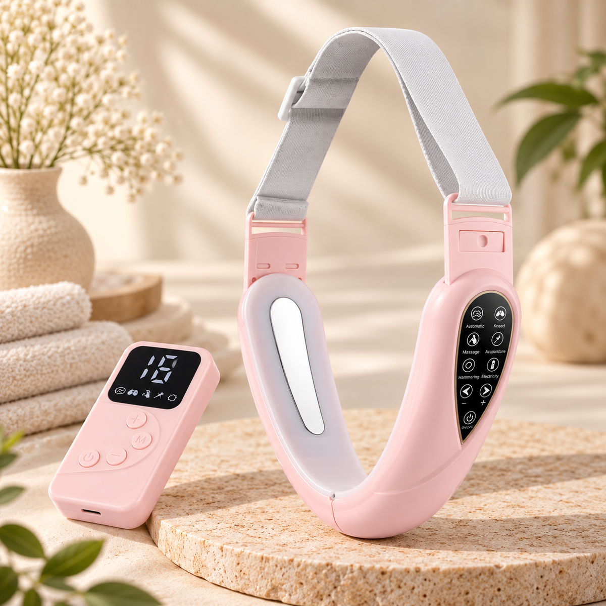 RelaxPulse Face Wellness-Gerät in Rosa mit passender Fernbedienung für die Gesichtsroutine