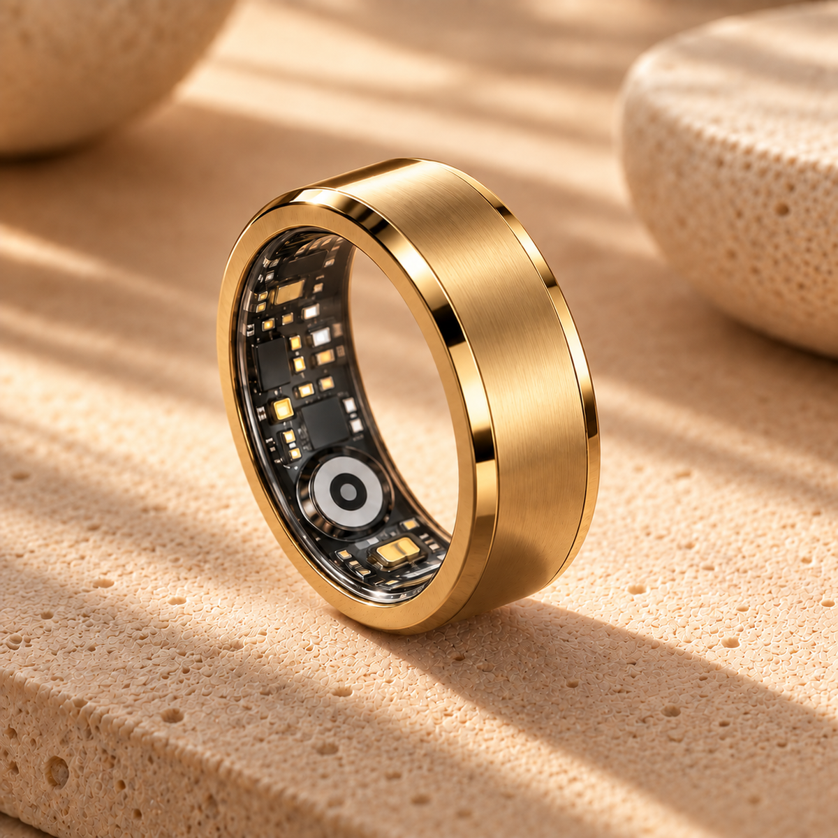 Livingwelllife Smart Ring in Gold mit integriertem Sensor im warmen Premium-Wellness-Design