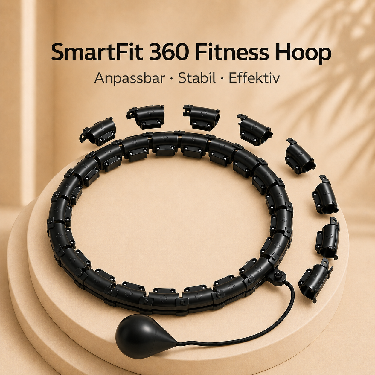 Schwarzer SmartFit 360 Fitness Hoop mit Gewicht und modularen Segmenten im Livingwelllife Premium Stil