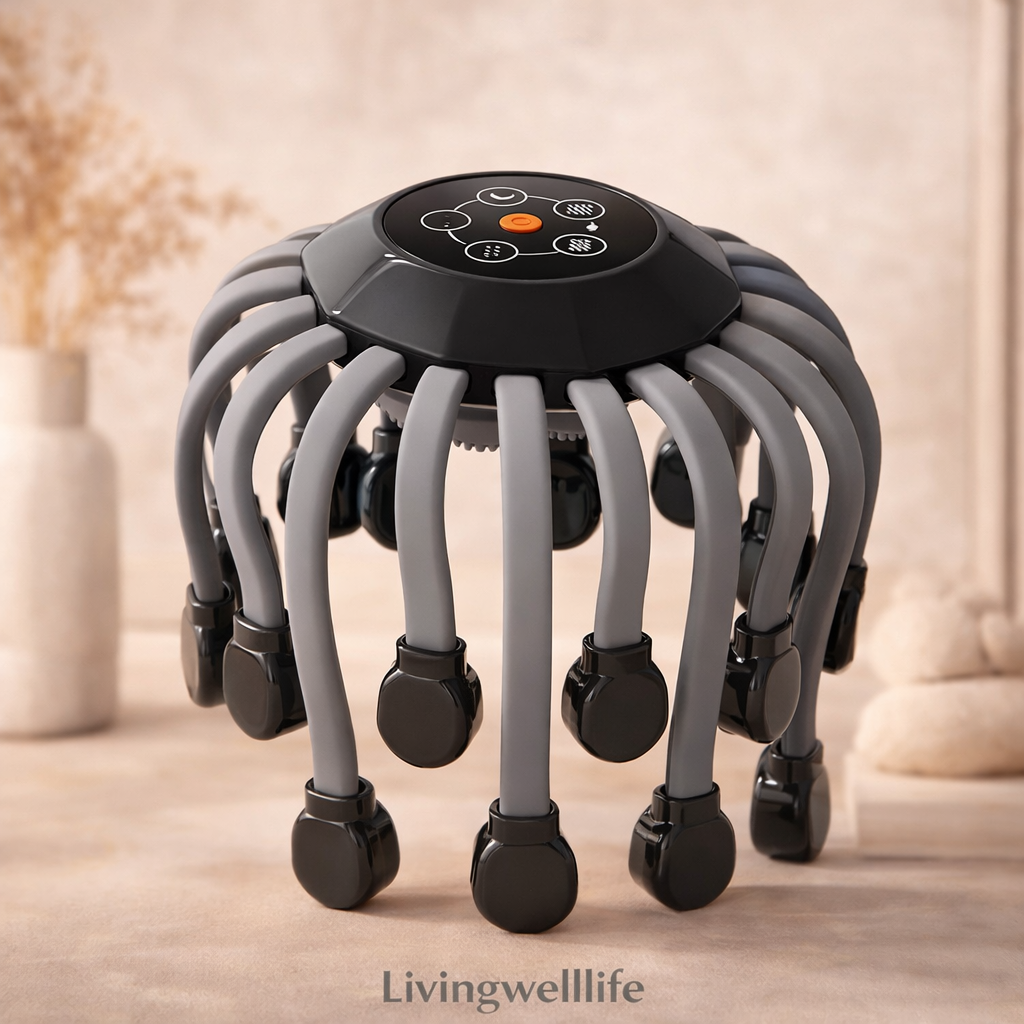 Kopfmassagegerät elektrisch für Stressabbau und Entspannung – Octopus Massagegerät für zuhause Livingwelllife