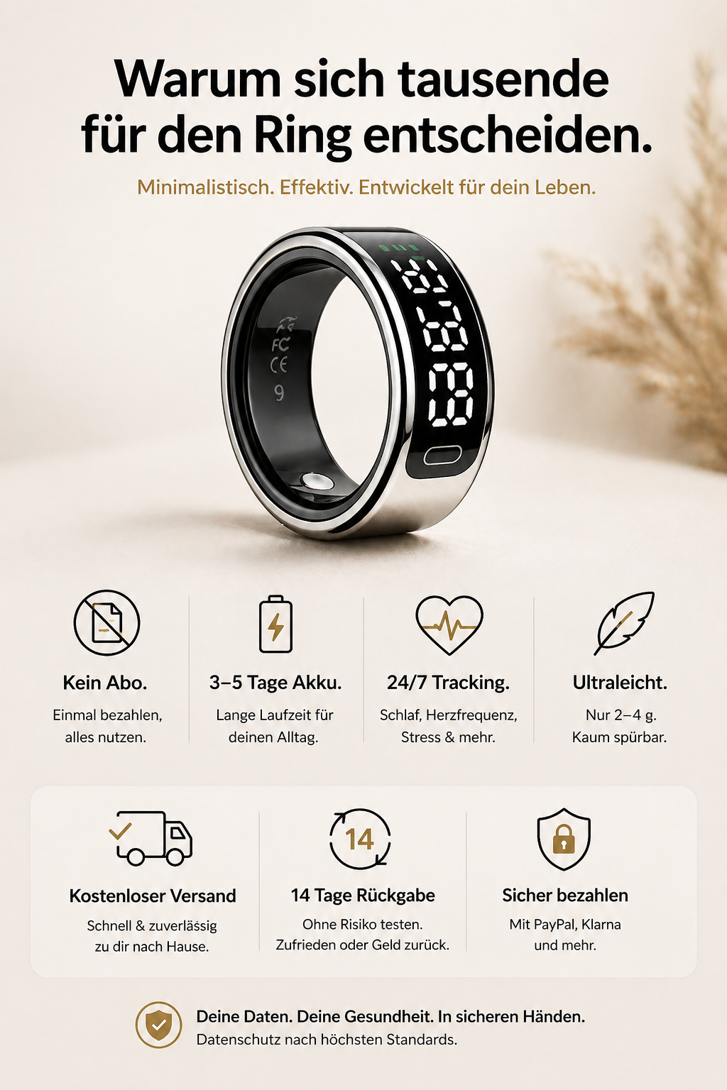 Minimalistischer Smart Ring für besseren Schlaf Gesundheit und Fokus ohne Ablenkung