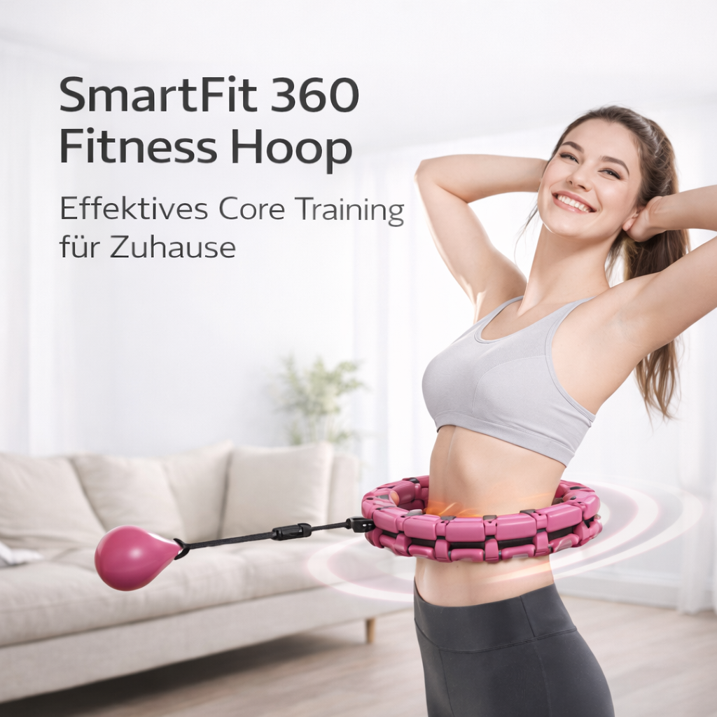 Frau trainiert zuhause mit dem SmartFit 360 Fitness Hoop für effektives Bauch- und Core-Training